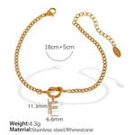 Goldfarbe / 1 Stück Simple Series Simple Buchstabe F Edelstahl 18 Karat vergoldet mit Strasssteinen für Damen Charm-Armbänder Bild6